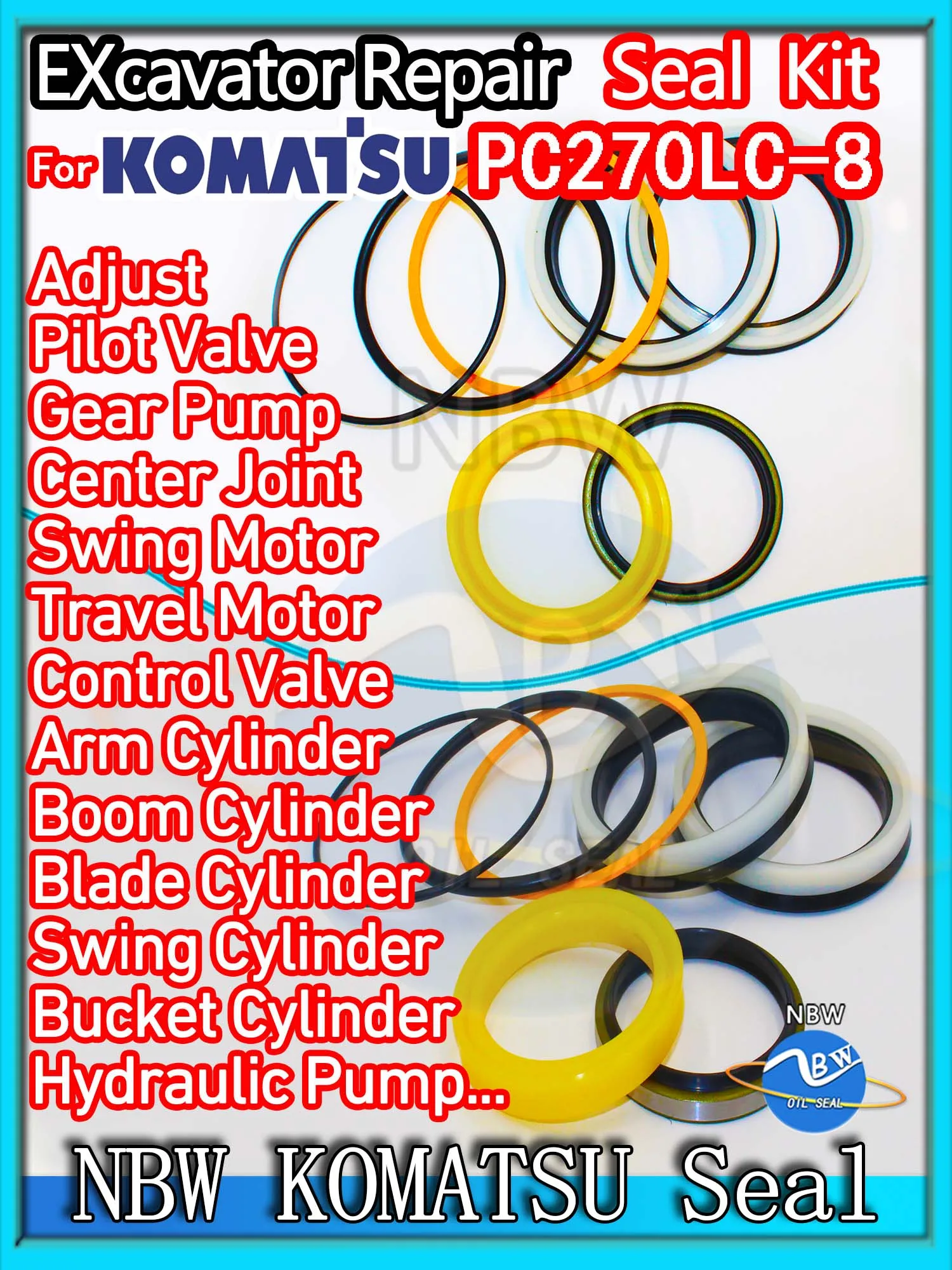 

For KOMATSU PC270LC-8 Excavator Oil Seal Kit High Quality Repair PC270LC 8 TRAVEL Joystick Engine O-ring Cylinder BOOM ARM Pump