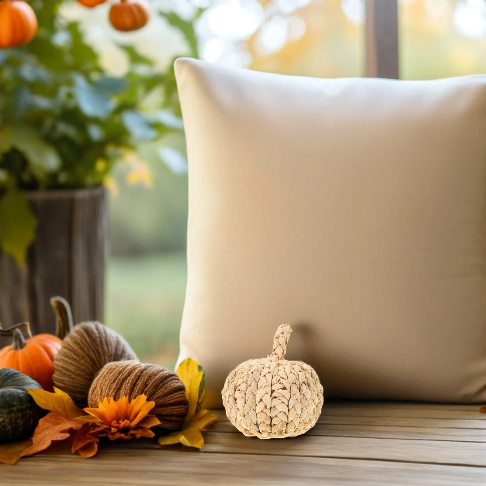 

Small Woven Pumpkin Decor Straw Ornament Handmade Rustic Fall Festival Thanksgiving Table Decoration Pumpkin Figurine