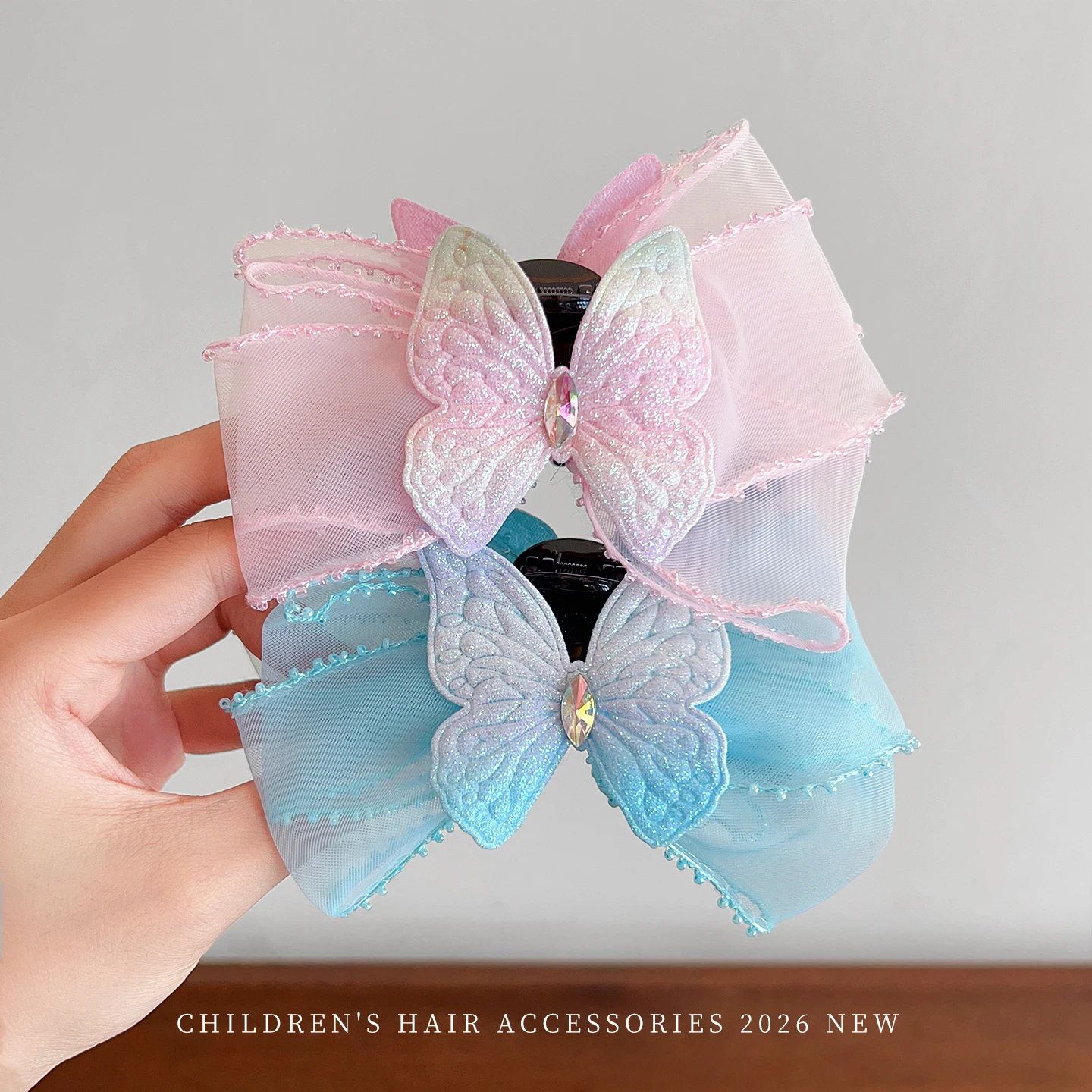 Neue elegante Haarspangen mit Farbverlauf, Tüll, Schleife, Schmetterling, Kristall, für Damen, Mädchen, Kinder, Kleinkinder, Party, Hochzeiten, Geschenk, Mode-Accessoires – Detail 3
