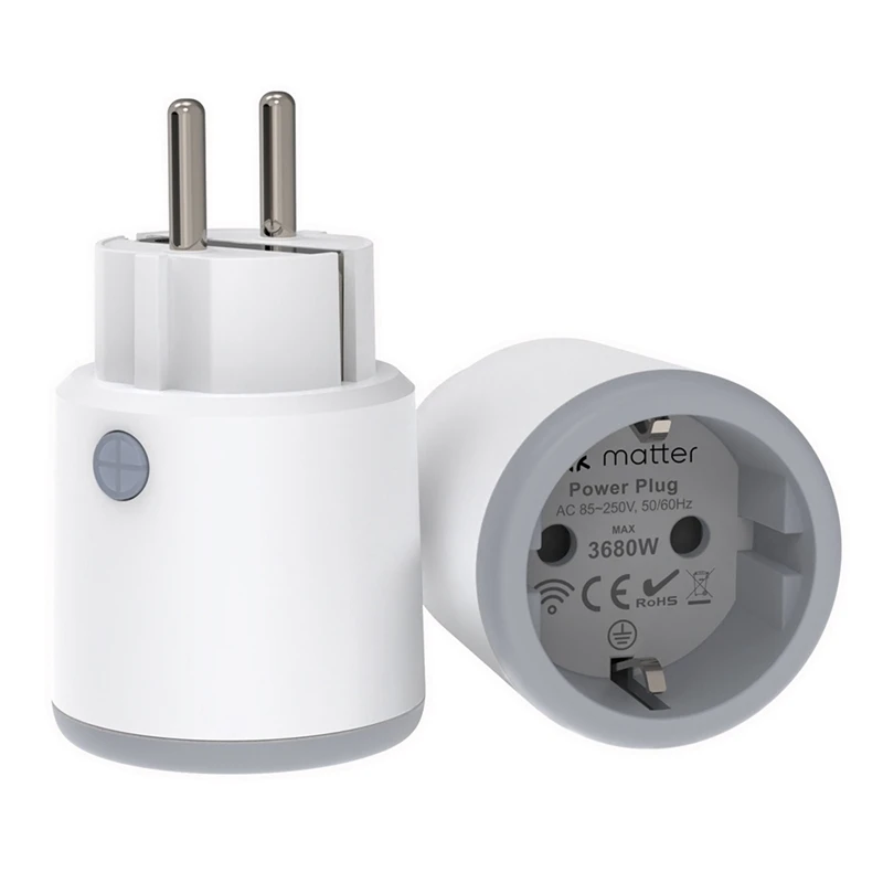 

2Pcs Smart Plug Matter Wi-Fi Socket With Energy Monitor Function Work With For Homekit Google Home Alexa White ABS EU Plug