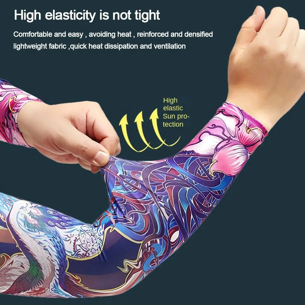 1 Pair Flower Arm Tattoo Sleeves Seamless Outdoor Riding Sunscreen Arm Sleeves Sun UV Protection Arm Warmers For Men Women