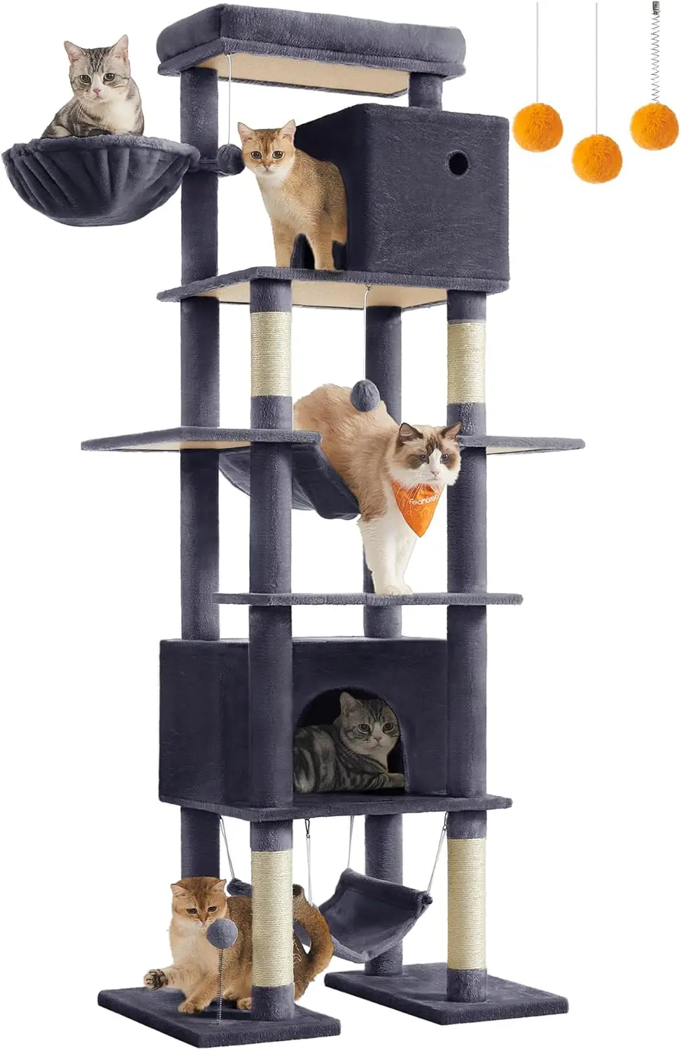 Cat Tree, 79.1 Inch Tall Cat Tower for Indoor Cats, Multi-Level Large Cat Condo with 4 Scratching Posts, 2 Hammocks