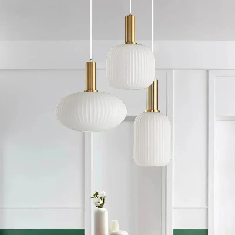 Modern White Glass LED Pendant Lamp Hanging Chandeliers Lighting Fixture Dining Room Kitchen Home Droplight Bedroom Bedside Lamp