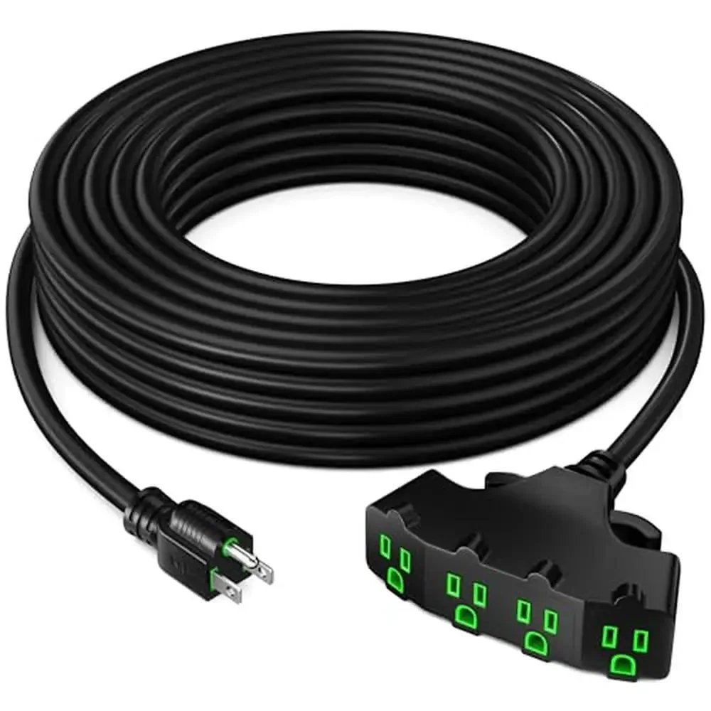 

10/3 25ft Black SJTW Extension Cord 10AWG 3 Prong Plug 4 Outlet 15A 1875W Heavy Duty ETL Listed