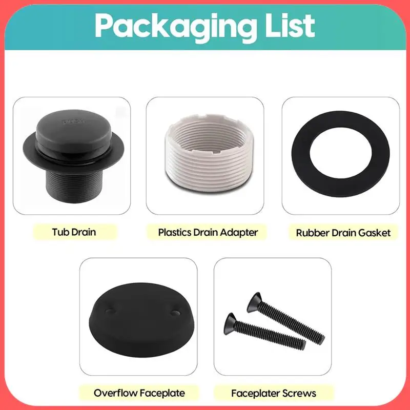 

AA89-черный сливной комплект для ванны с переливом, слив для ванны с наконечником и крышкой для перелива с двумя отверстиями, универсальный крой