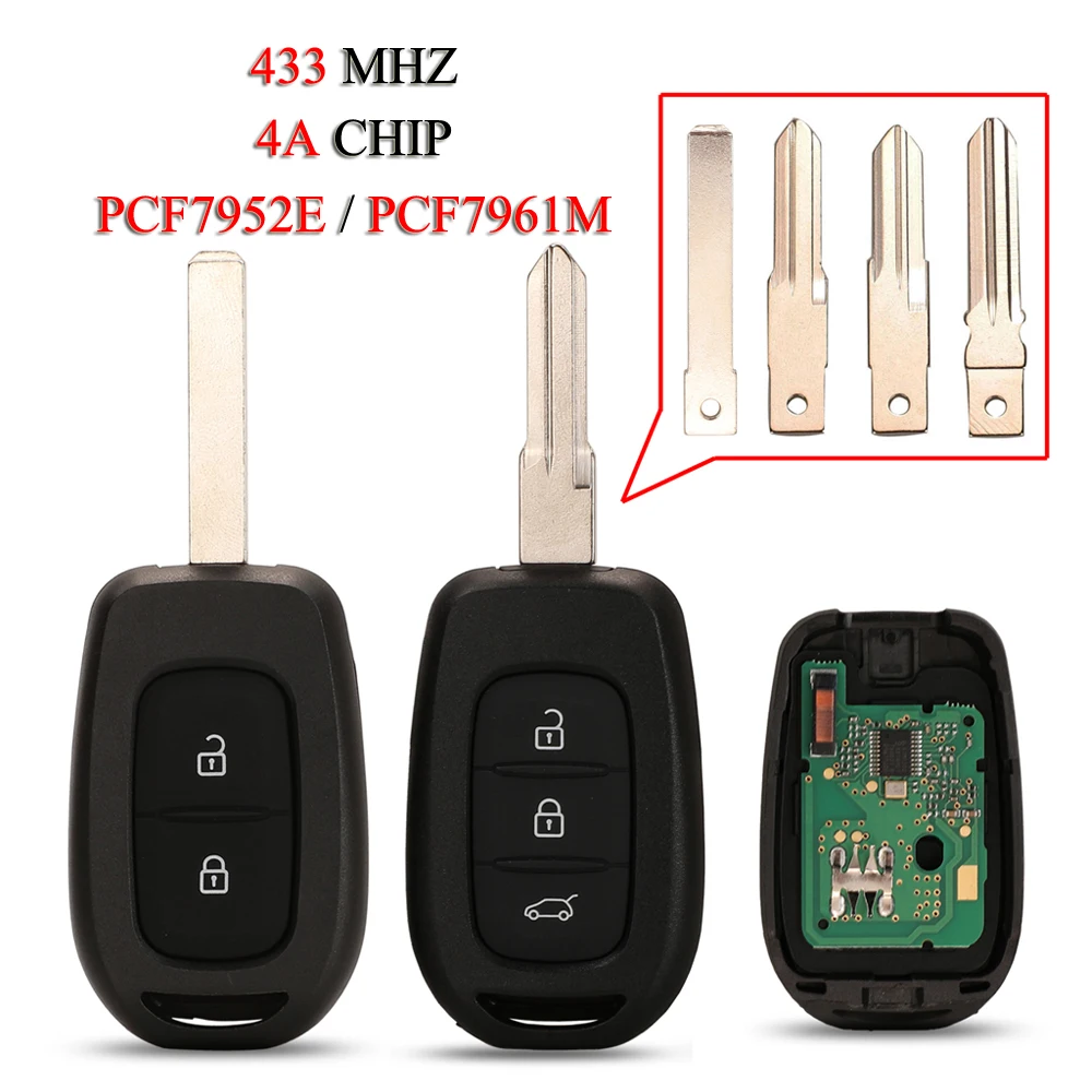 jingyuqin Remote Smart Car Key For Renault Sandero Dacia Logan 2/3 Buttons 433MHZ 4A PCF7961M Chip VA2/HU136/VAC102/NSN14 Blade