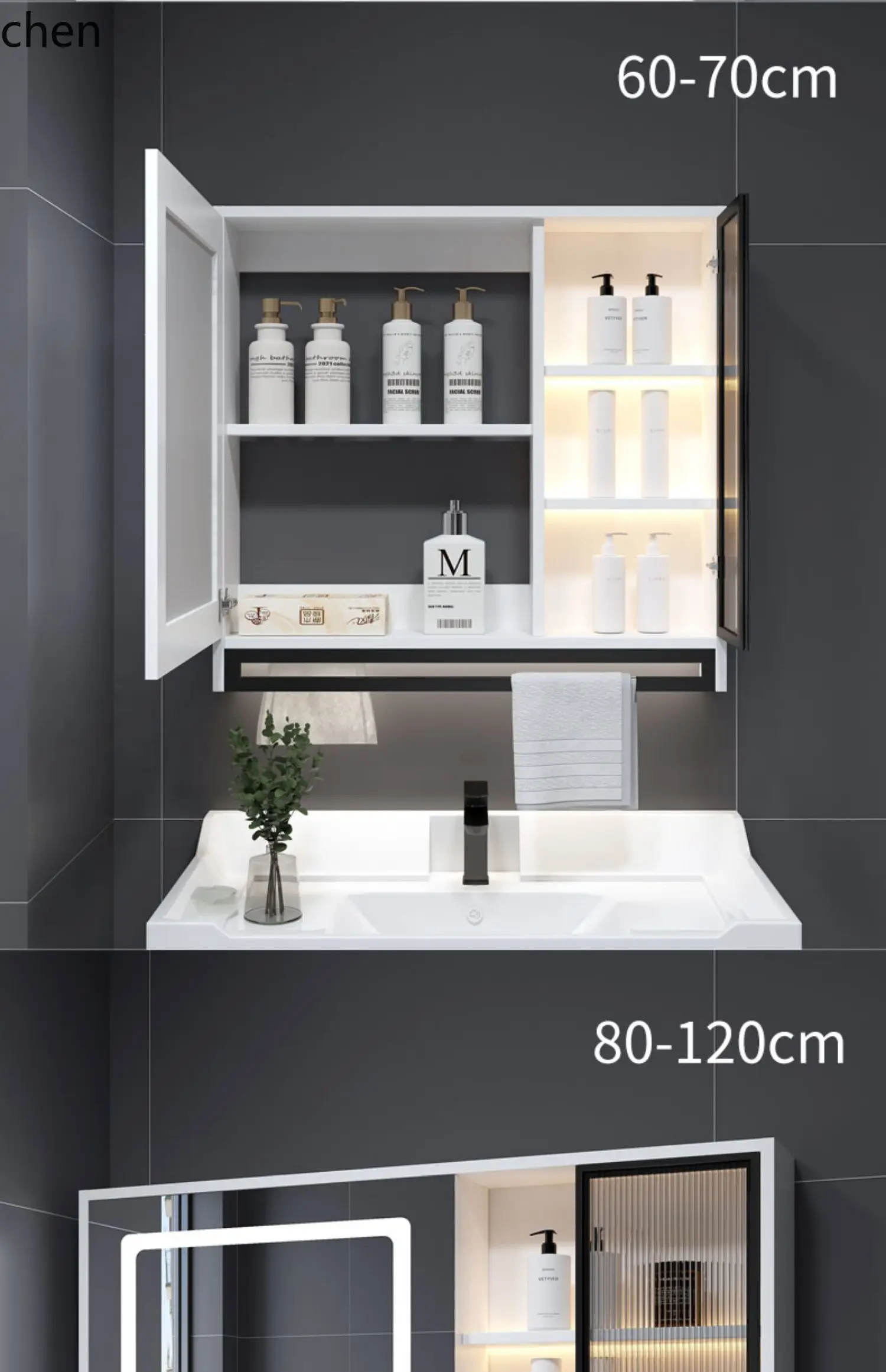 ZML Smart Bathroom Mirror Cabinet Freestanding Wall-Mounted Glass Door Shelf Light Bathroom Cabinet Mirror