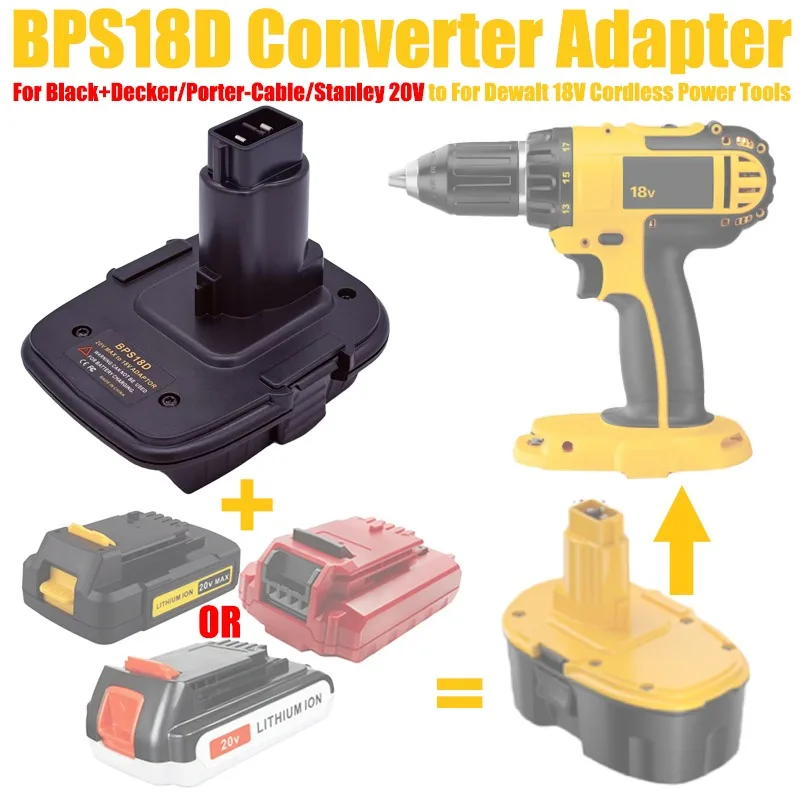 

ALASICKA BPS18D Battery Adapter for Black&Decker/Porter Cable/Stanley 20V Li-ion Battery To for Dewalt 18V Nickel Cordless Tools