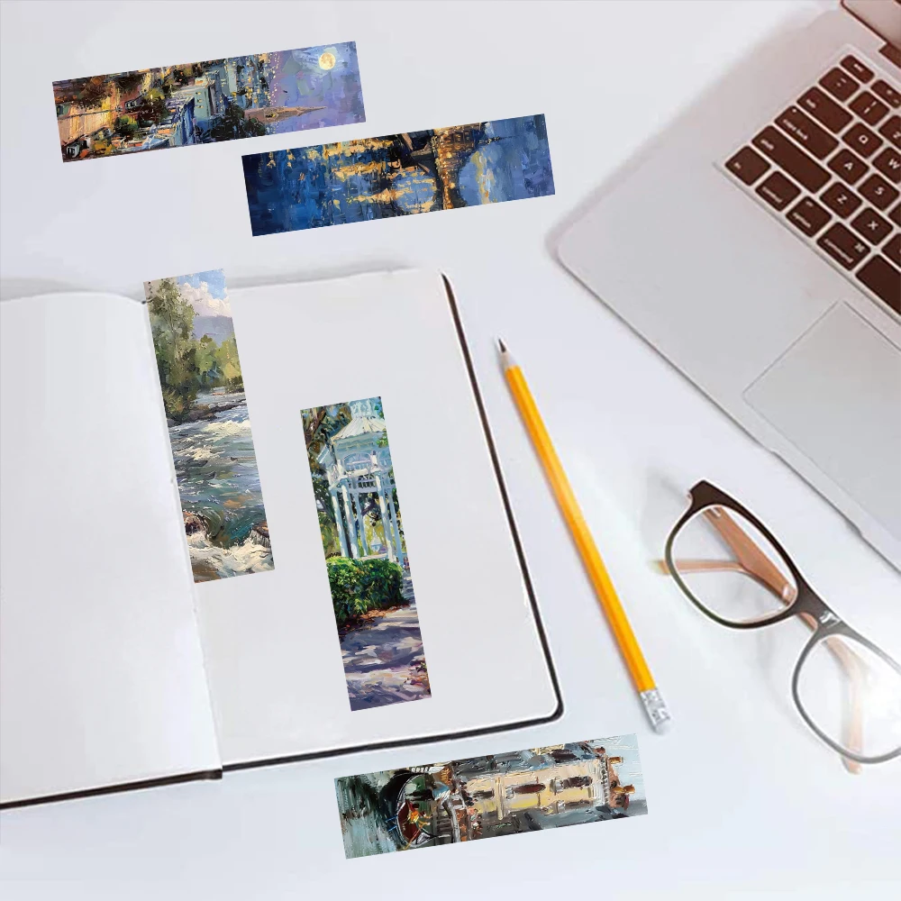 30 قطعة لوحة زيتية للمناظر الطبيعية الإشارات المرجعية ورقة بطاقة صفحة الديكور الإشارات المرجعية صفحات القراءة، علامات الكتاب، قرطاسية الطلاب #4