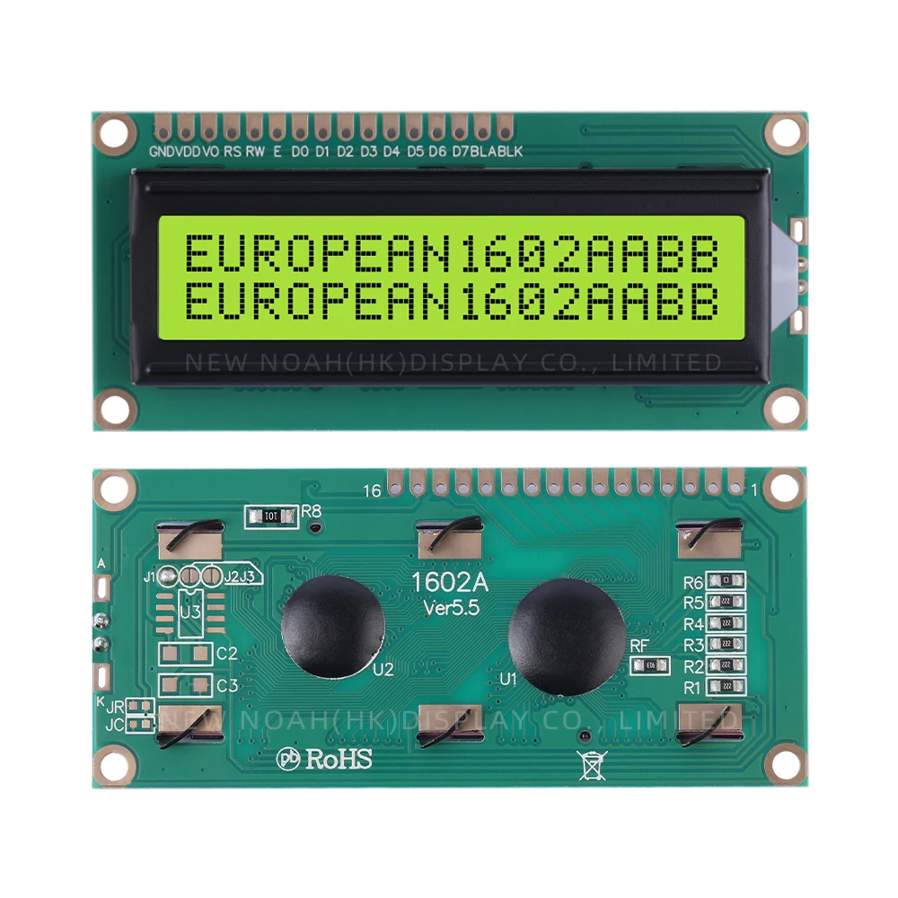 European Yellow Green Film 1602A Character LCD Screen 02*16 LCD 16 PIN Controller ST7066 1.5 Inches Support Scheme Development