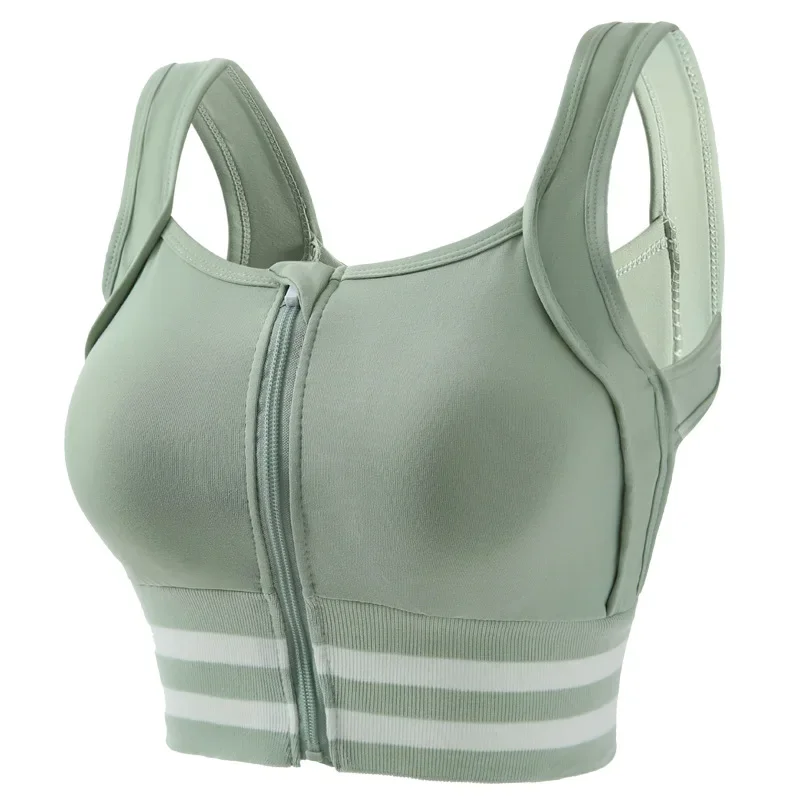 

Women's Sports Bra Underwear Breathable Gathered Without Steel Ring Front Zipper Bralette Tops Yoga Running Vest Female Bras