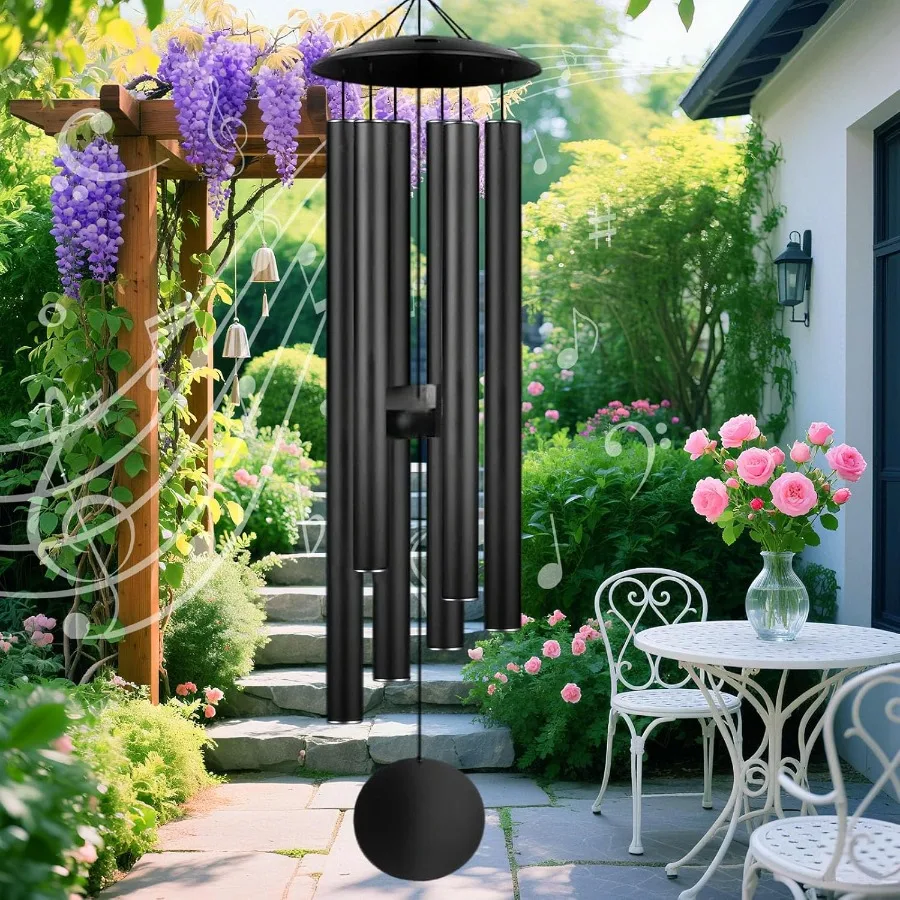 

Large Memorial Wind Chimes 47'' Deep Tone 6 Heavy Tubes Soothing Tones Windchimes for Outside Garden Patio Hanging Decor in Sil