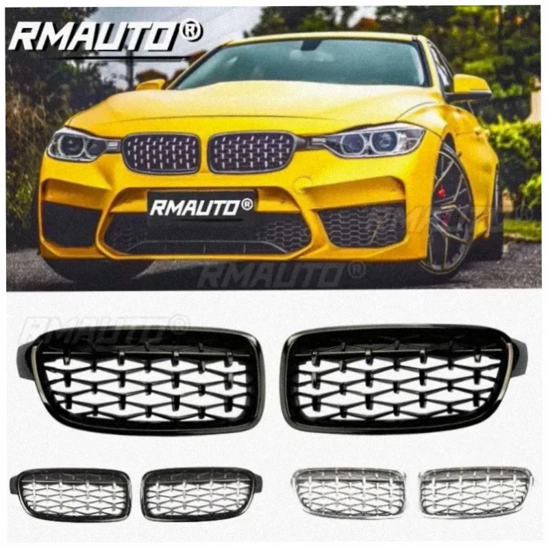 RMAUTO Car Front Bumper Grille Racing Grill Diamond Kidney Grill M Style For BMW 3 Series F30 F31 320I 325I 328I 330I 2012-2018