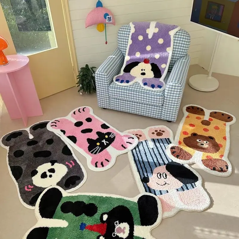 VIKAMA Cartoon Dopamine Synthetic Cashmere Carpet Soft Coffee Table Pad Anti-Slip Children's Bedroom Bedside Rug Home Decoration