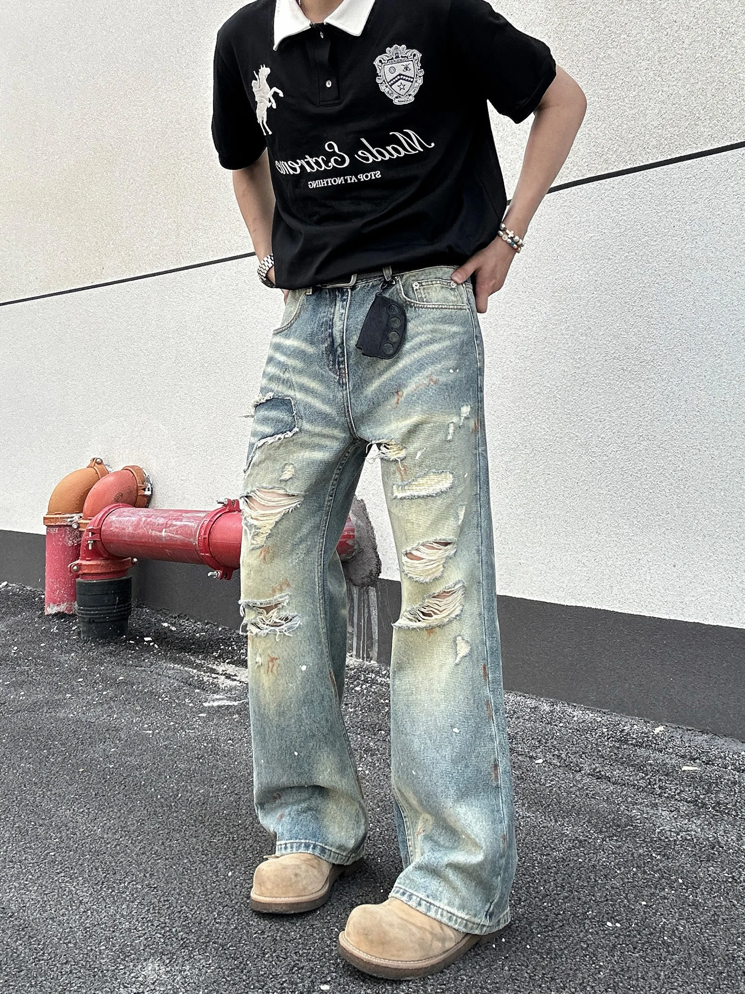 

Мужские джинсы Waed out American High Street Cleanfit, свободного кроя, с эффектом потертости, повседневные, прямые, молодежный стиль