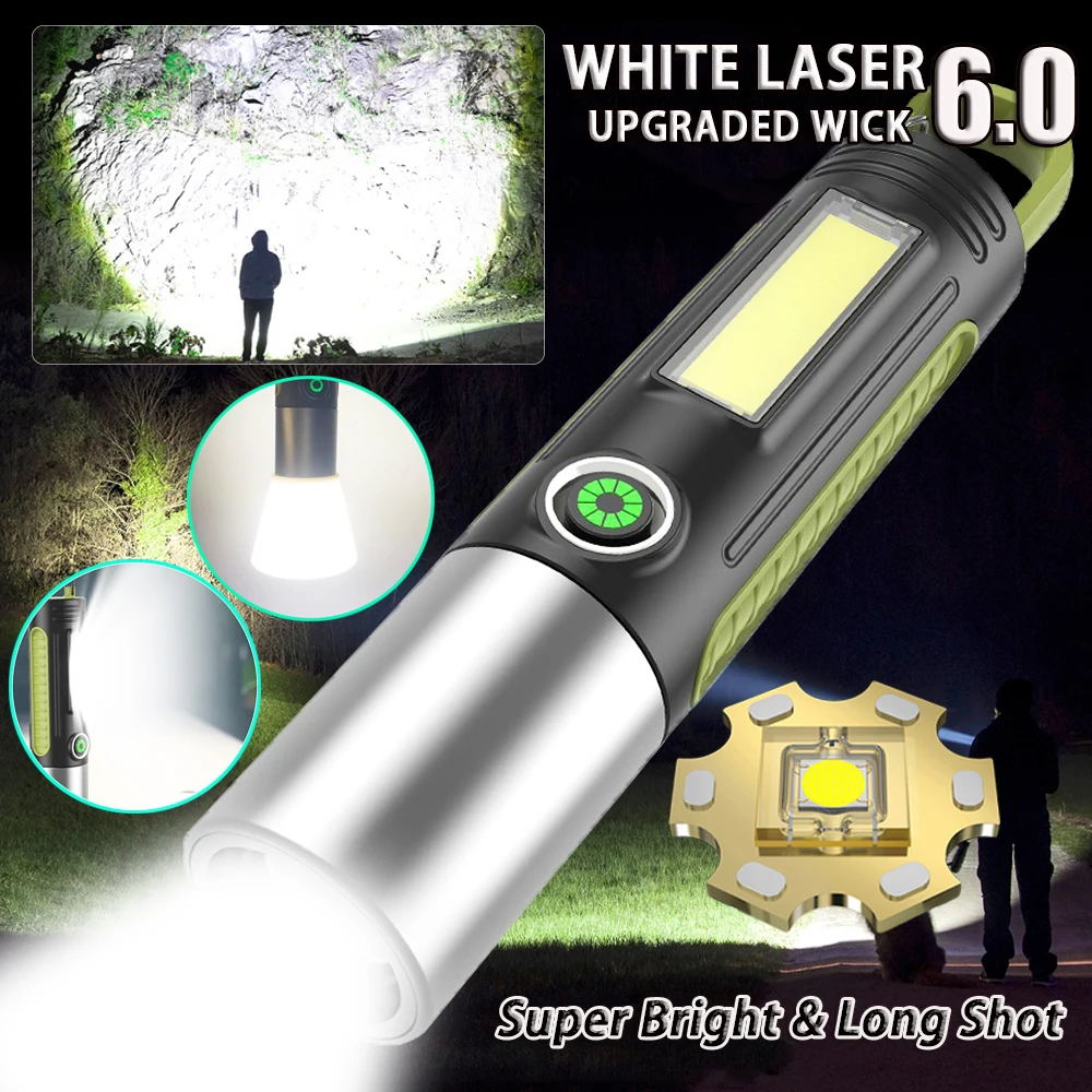 

High Powered LED Flashlights High Lumens Flashlight Rechargeable With COB Side Light 4 Modes,Torch Zoomable Waterproof