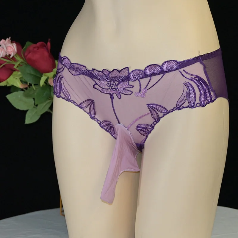 

Large Size Sissy Pouch Panties Sexy Men Embroidery Transparent Mesh Briefs Bullet Separation Nightclub Lingerie Gay Underwear
