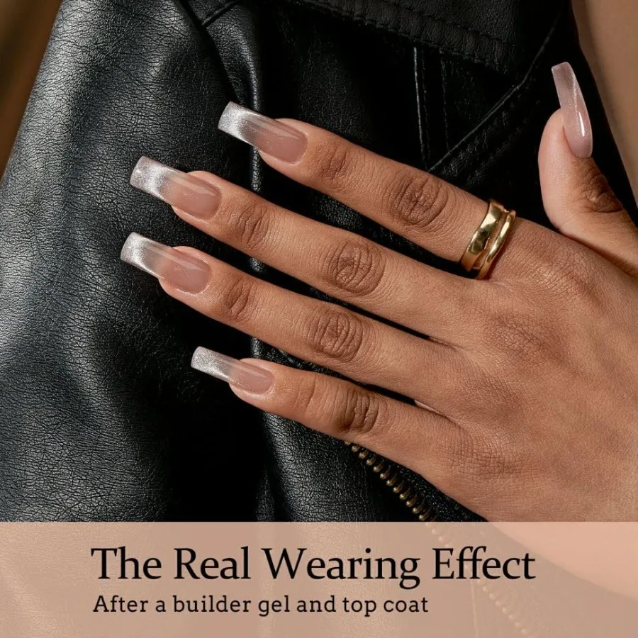 XCOATTIPS Stampa sulle unghie Unghie con punta francese Cat Eye Punte per unghie lunghe e quadrate Unghie finte in gel morbido per l'uso quotidiano ed eventi speciali E