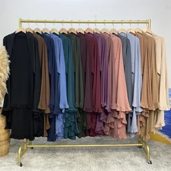2025 Eid Ruffle Women Abaya Kimono Traditional Muslim Clothing Prayer Scarf Burqa Khimar One Layer Nida Crepe Niqab Hijab Nikab