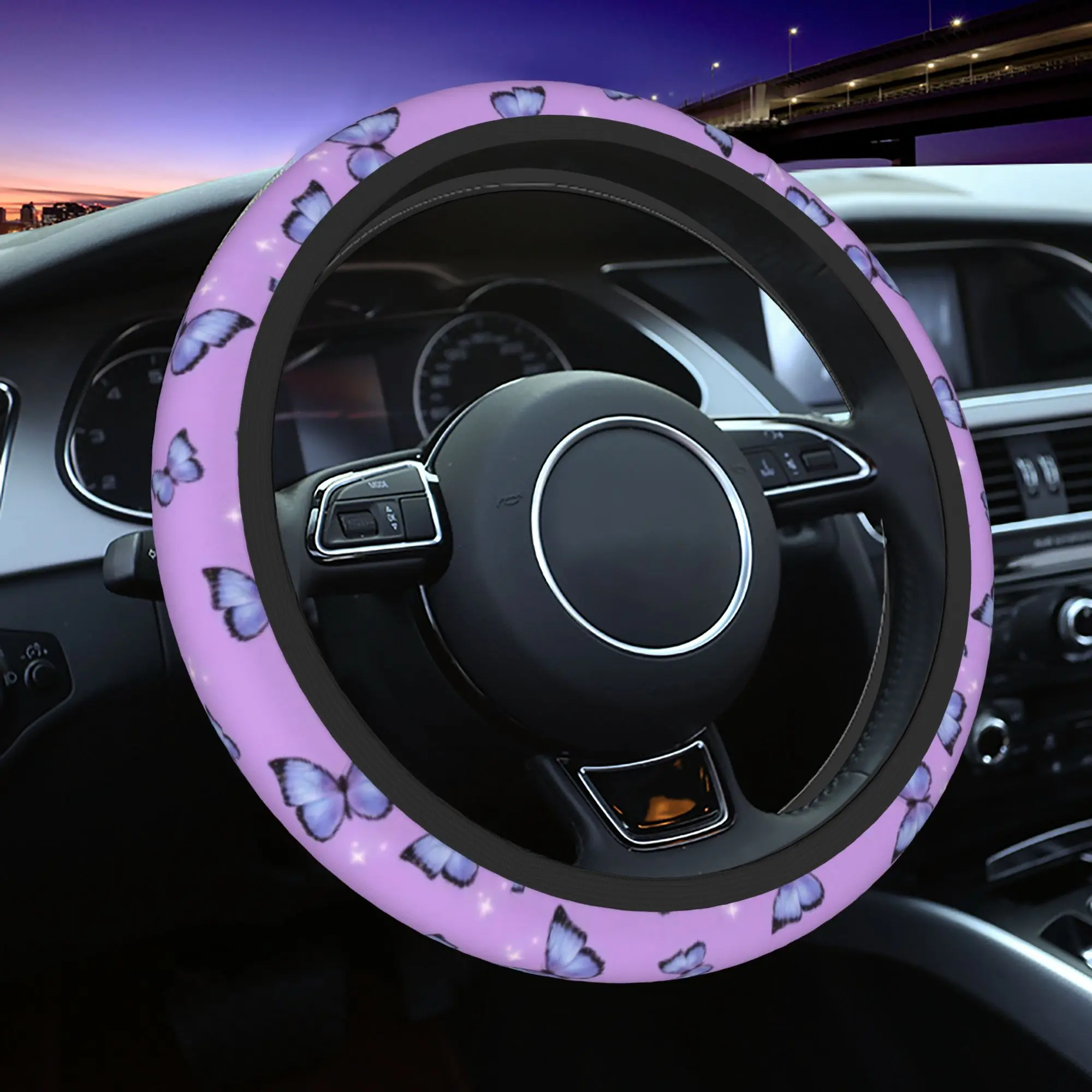 

Purple Butterfly Car Steering Wheel Cover 38cm Steering Wheel Protective Cover Suitable Car-styling Steering-Wheel Accessories