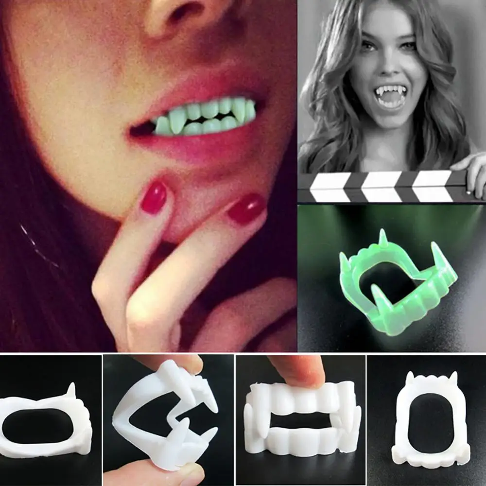 1PC Luminous Halloween Fake Teeth Party Night Glow Prop Masquerade Cosplay Funny Makeup Dentures Kids Cosplay Teeth