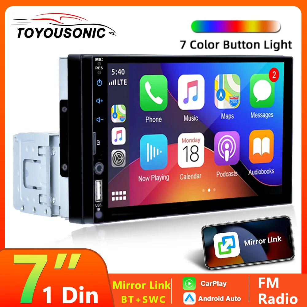 

TOYOUSONIC 7 Inch Car Radio Touch Screen Support Aux Input USB Bluetooth FM Mirror Link 1 Din Universa Multimedia MP5 Player