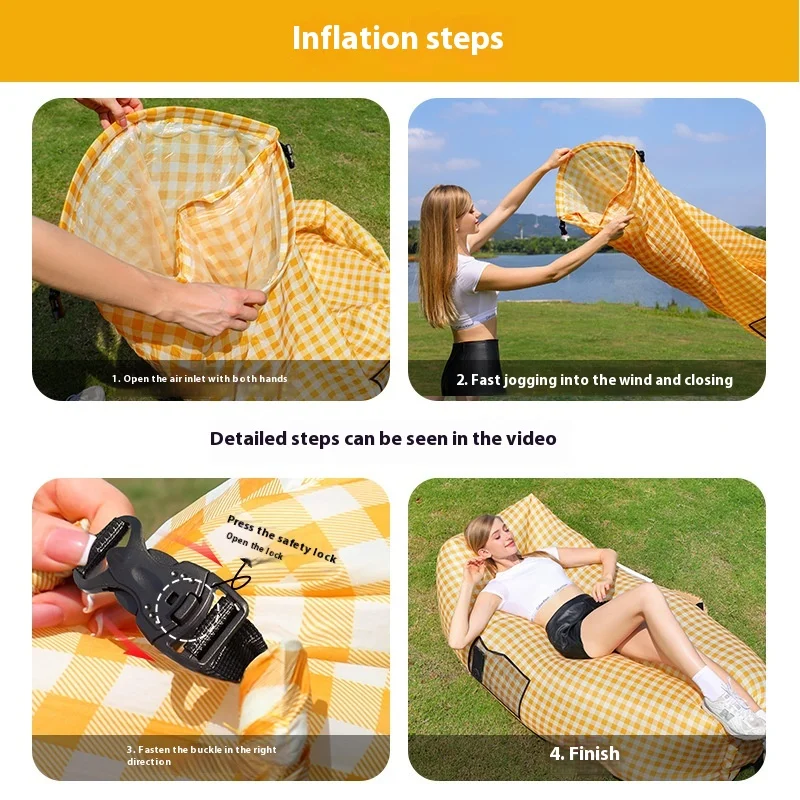 Pillow Inflatable Lazy Sofa Portable Outdoor Beach Air Sofa Bed Color Matching Lazy Sleeping Bag Bed image 3