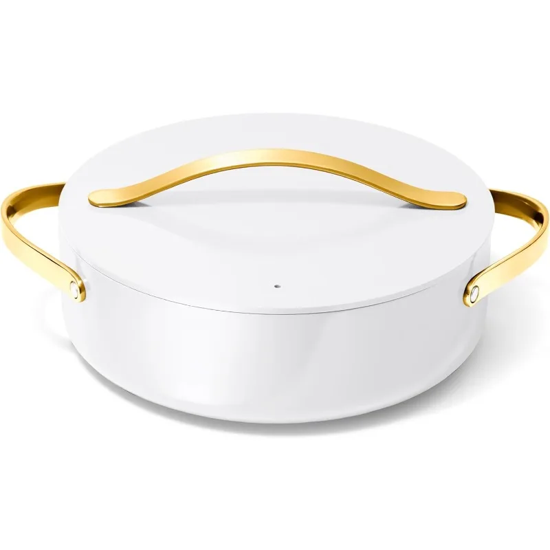 6 Qt Non-Stick Pan with Lid - Free From Forever Chemicals - Perfect for Searing, Braising, & Roasting - White