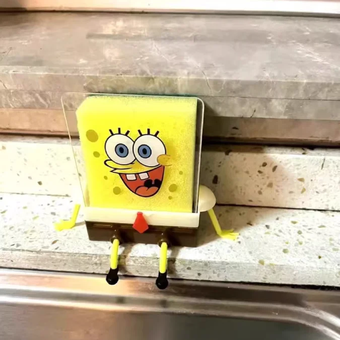 Spongebobs esponja de lavar louça rack de drenagem bonito cozinha esponjas titular pia caixa de sabão esponja criativa personalidade casa bonito presente
