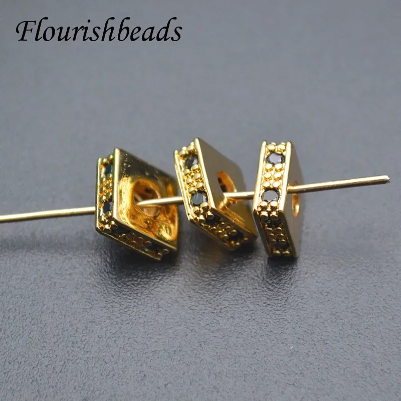 Gold Plating Black CZ 8mm Flat Square Metal Spacer Loose Beads for Jewelry Making Accessories 30pc per order