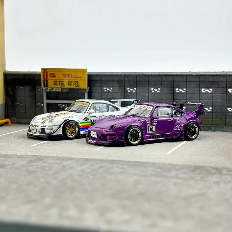 

SW 1:64 Porsche RWB 993 Apple painted Purple Low-tail alloy car model Collection decoration, a holiday gift for children.