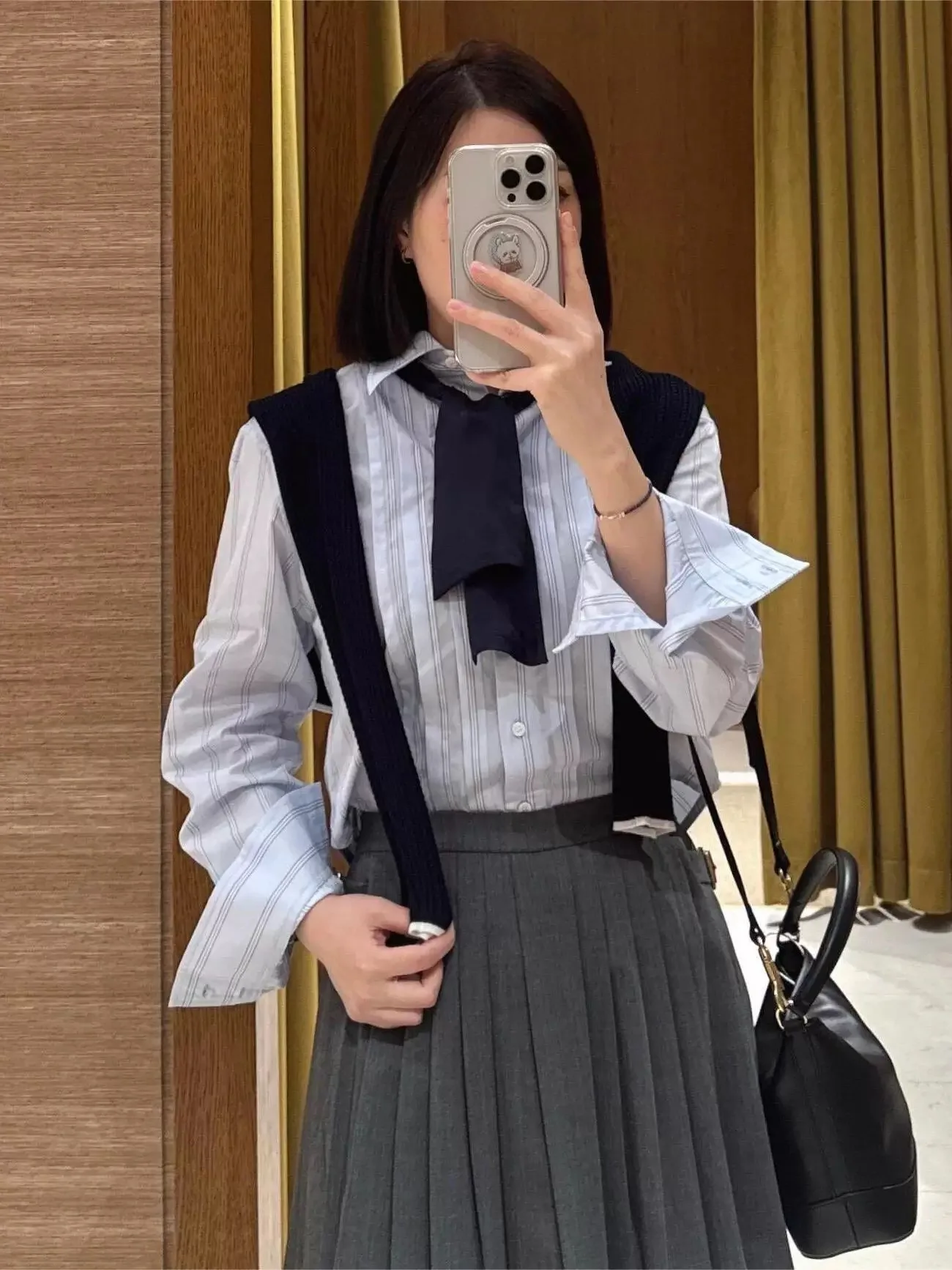 

S Home Early Autumn 2025 Retro Sle Contrast Color Striped ort irt Collarl French Sle Cotton Women's Top