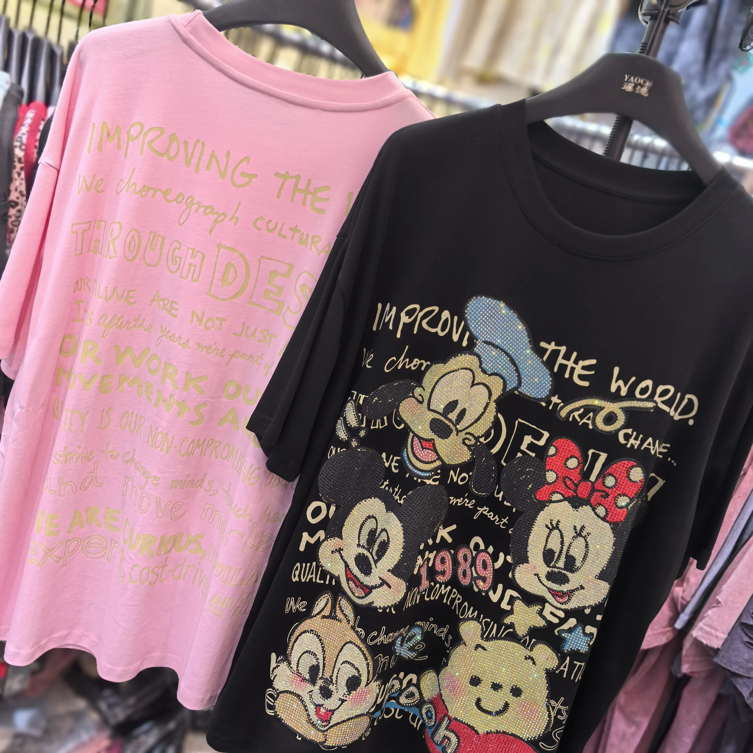 Fashion Cartoon Hot Drilling Short Sleeve T-shirt Women New Summer Loose O-neck Pullover Top All-match Sweet Students Cotton Tee