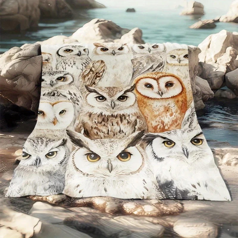 1pc Owl Portrait Art HD Print Blanket - Lightweight Flannel All-Season Multi-Functional Holiday Gift
