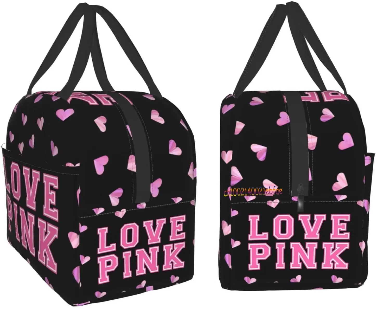 Love Pink Gradient Pink Lunch Bags for Women Portable Thermal Insulated Lunch Box Container Cooler Bag Tote Bento Pouch for Work