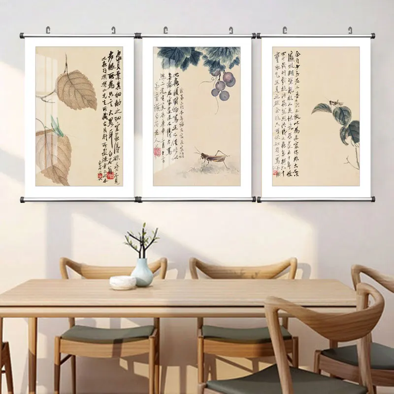 Teahouse Decor Chinese Famous Canvas Painting Qi Baishi Fruit Peach Zen Wall Art Poster Picture Print Office Living Room Home