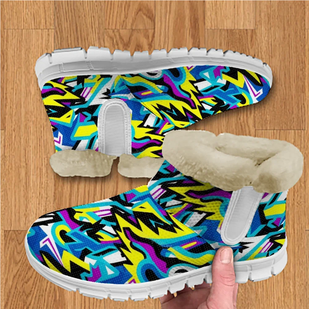 Brightly colored printed fur boots, lightweight mesh indoor ankle boots, suitable for both men and women.