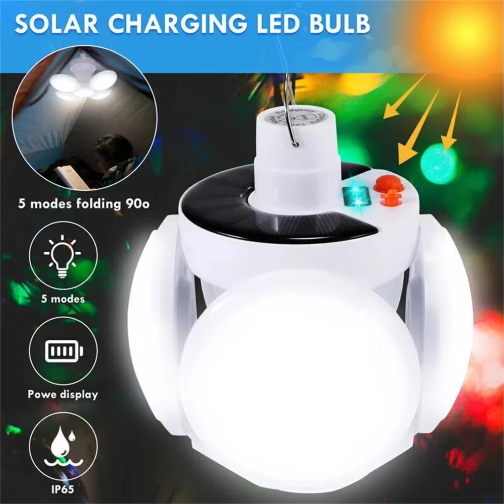 Lampada da campeggio solare portatile a LED Lampada da calcio pieghevole Lampada da scrivania ricaricabile USB per lampadario di emergenza per tenda con gancio