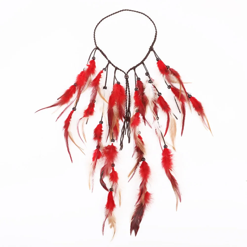 

Temperament Tassel Feather Headband Adjustable Bohemian Boho Style Headdress Costume Ethnic Rainbow Indian Headband Women