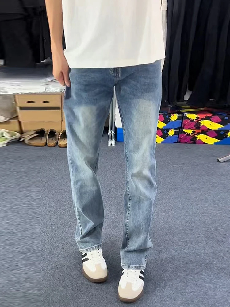 

Светло-голубые прямые джинсы для мужчин, летние, тонкие, стройнящие, в американском стиле, повседневные, свободного кроя, для подростков