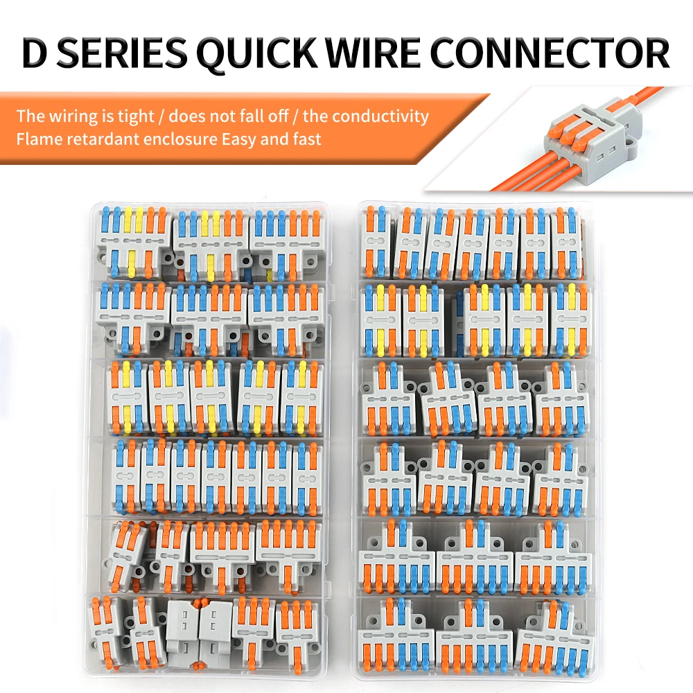 

52/54PCS Universal Wire Conductor Connector Boxed Electrical Cable Splitter Quick Compact Push-in Type Terminal Block With Lever