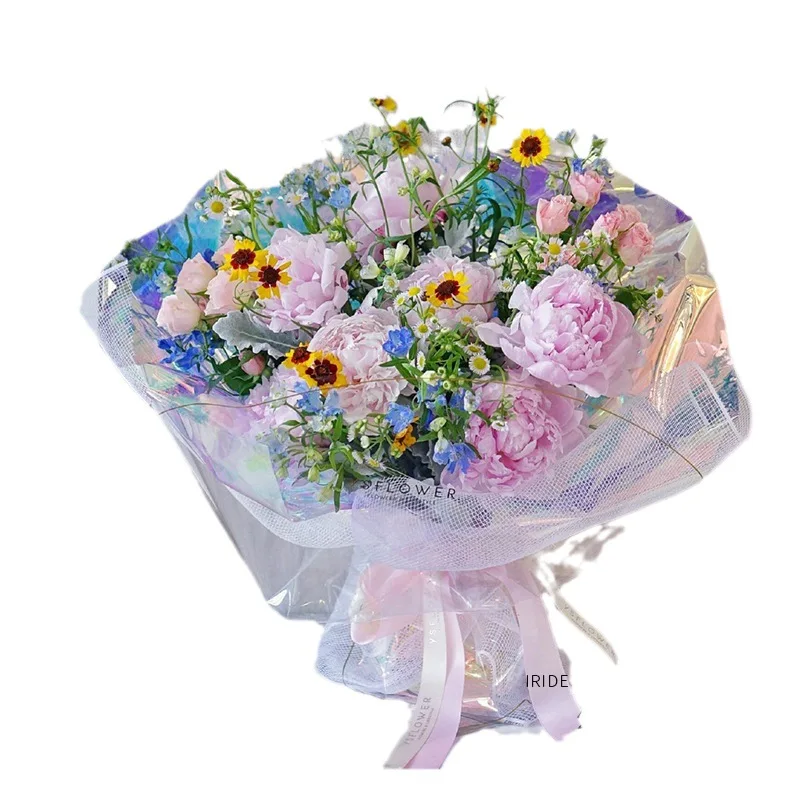 50cm * 9m holo graphische blaue Regenbogen opp Film wasserdichtes Geschenk papier Laser bunte Film Blumenladen Blumen verpackungs materialien