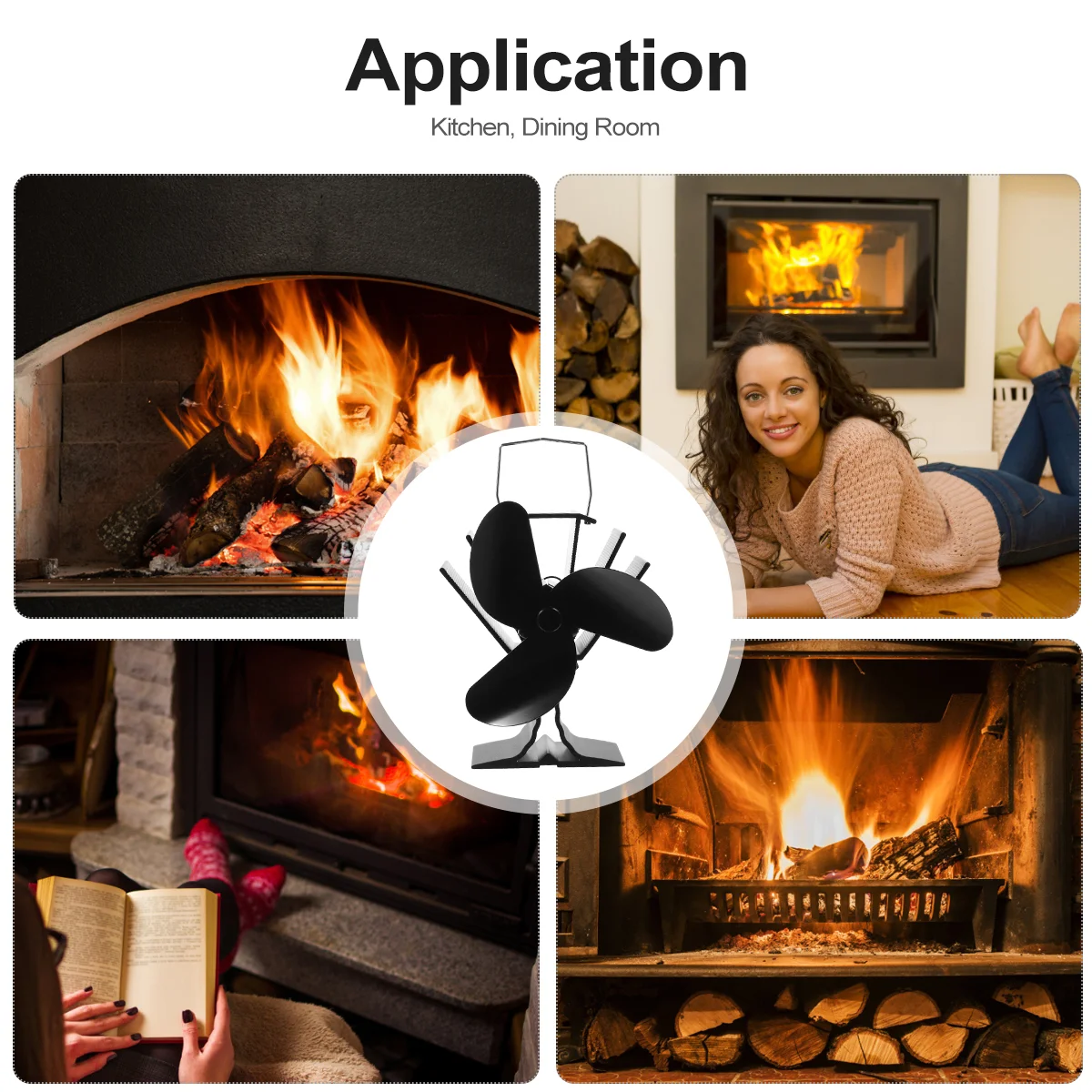 Ventilador de chimenea de 4 paletas, estufa de energía térmica familiar, suministros para el hogar