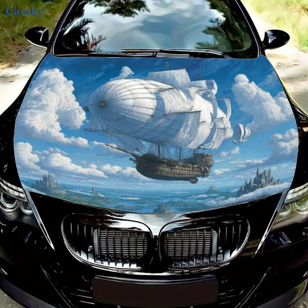 

Magical Flying Ship Car Hood Decal Sticker - Durable PVC Vinyl Protective Film, Ideal Gift For Car Enthusiasts, Car Decoration |