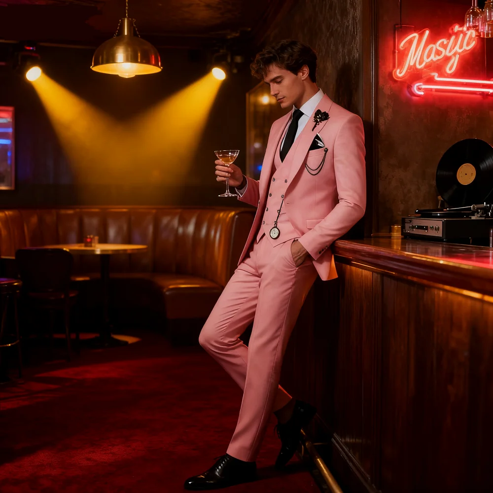 

Men's 3 Piece Slim Fit Wedding Tuxedo Suits Peak Lapel Formal Party Groomsmen Suit Set with Blazer Vest Pants