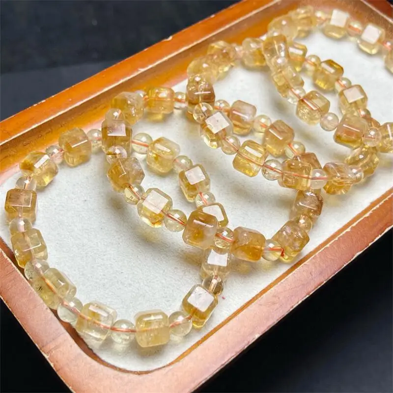 8MM Natural Citrine Cube Bracelet Women Fashion Reiki Healing Energy Gemstone Wrist Jewelry Gift 1PCS