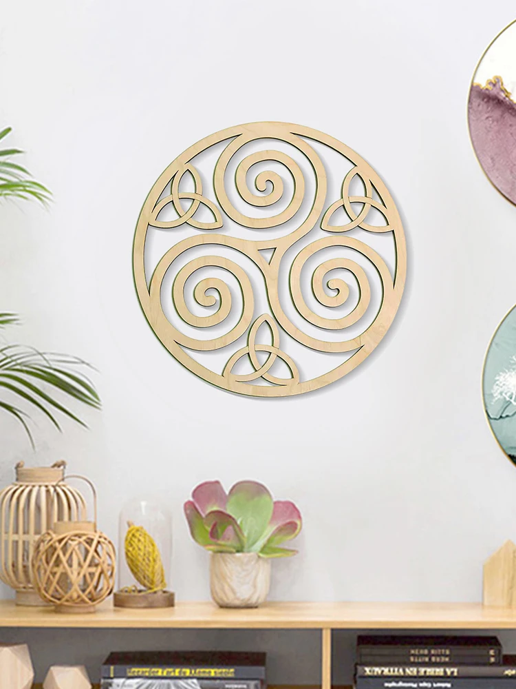 Celtic Art Triskele Knot Wooden Wall Art Irish Symbols Celtic Triple Spiral Wall Decor 11'Triple Helix Spiral Wood Knot For Home