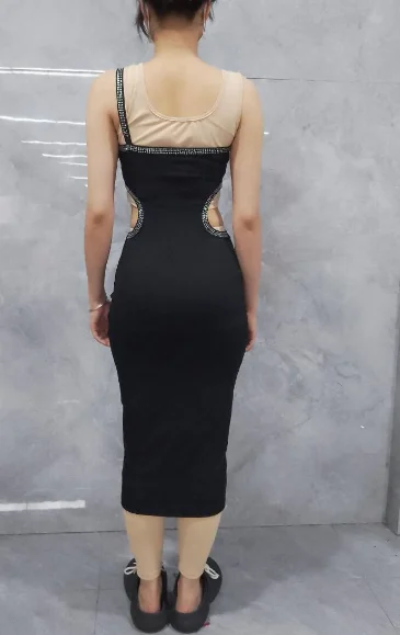 Sexy Spicy Girl Rhinestone Cutout One Shoulder Bodycon Dress Summer New Fashion Female Clothes Vacation Party Skinny Dresses