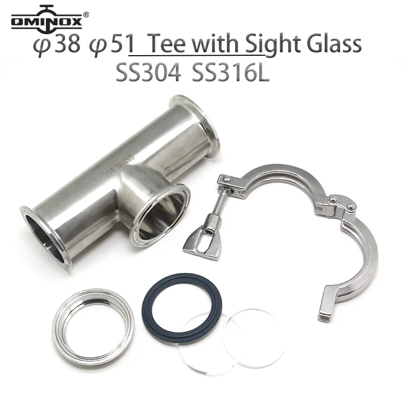 

Sanitary Tri Clamp Plain Top Tee SS304 SS316L Clamp Tee 1.5"-2" With Sight Glass Stainless Steel OD38MM OD51MM Tee Pipe Fitting