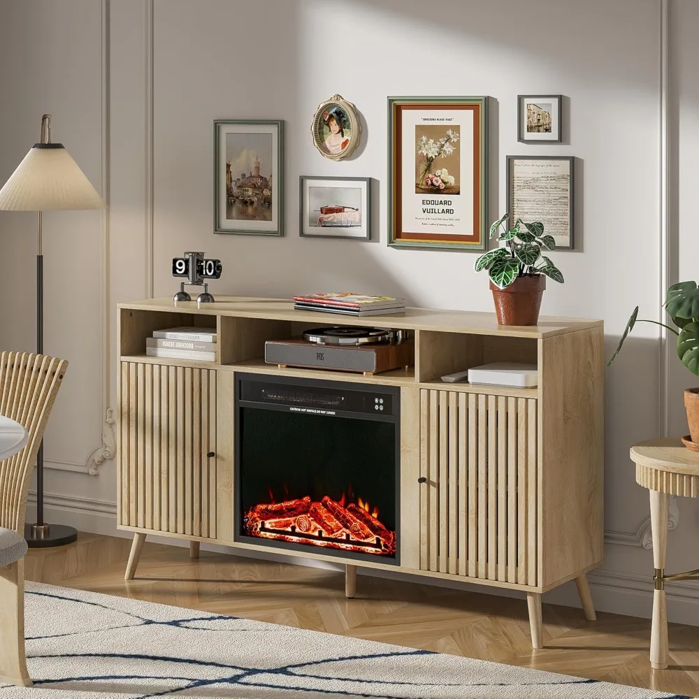 حامل تلفزيون مدفأة للتلفزيون حتى 65 بوصة مع 23 مدفأة كهربائية، حامل تلفزيون مخدد، طاولة وحدة تحكم الوسائط الحديثة مع Adj #2